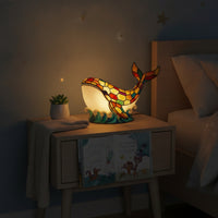 Cetacean Lamp with Undulating Base Wave-Themed Base-Themed Cetacean Night Light Stainedstained-Glass Look Ornament for Young Children