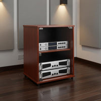 Wooden Amplifier Cabinet with Wheels Multi-layer Audio Component Stand Strong Load-bearing Media Storage Adjustable Shelves Suitable for Audiophiles Living Room