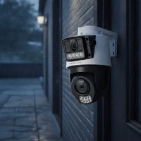 Two-Way Voice Outdoor Camera with Wall-Mount Bracket Waterproof Dual Lens Security Camera Power over Ethernet Wired for Homeowners, Shop Owners, Home Entrances, Yards, Shops