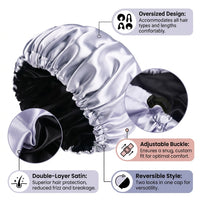 Satin Sleep Cap for Women, Double Layer Reversible Bonnet for and Braids, Adjustable Strap Hat with Flat Buckle