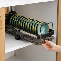 Black Carbon Steel Dish Drying Rack, Matte Pull-Out Dish Rack with Tray, Rust Resistant Dish Drainer for Limited Bench Space