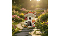 Solar Toadstool House Light Warm Glow Cottage Figurine Charming for Patio