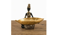 Figurine with Tray Black and Gold Catchall Tray Statue Resin Sculpture Unique for Entryway, Console Table