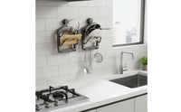 Multi-Functional Dual Tier Kitchen Storage Rack Space Saving Suction Cup Pot Lid Holder Sturdy No Drill Pot Lid Organizer Waterproof