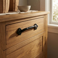 Cast Iron Pull Handle Long Rustic Cabinet Pull Three-Hole Mounting Plates