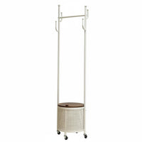 Rolling Clothes Rack with Hamper Faux Rattan Weave for Bathroom, Students
