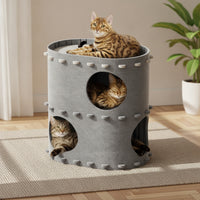 Double-Layer Cat House with Top Perch Foldable Felt Cat Cave Enclosed Pet Furniture Space-Saving for Corner