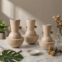 Marble Vase with Metal Accents Minimalist Sculptural Vase Sturdy for Living Room