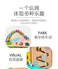 儿童多功能旋转滑道车玩具宝宝益智轨道滑行木质早教敲球配对游戏