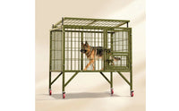 Elevated Heavy Duty Dog Crate Welded Dog Cage with Wheels Weatherproof Mobile for Outdoor