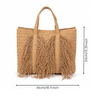 Tote Bag with Fringe Handwoven Fringe Tote Bag Boho for Beach, Women
