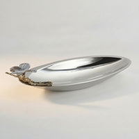 Oval Fruit Tray Mirror Finish Tray with Butterfly Embellishment Shiny Dish for Coffee Table