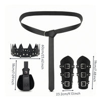 Faux Leather Belt Pouch Set Studded Crown-Style Headpiece Gothic Fashion Accessory for Halloween