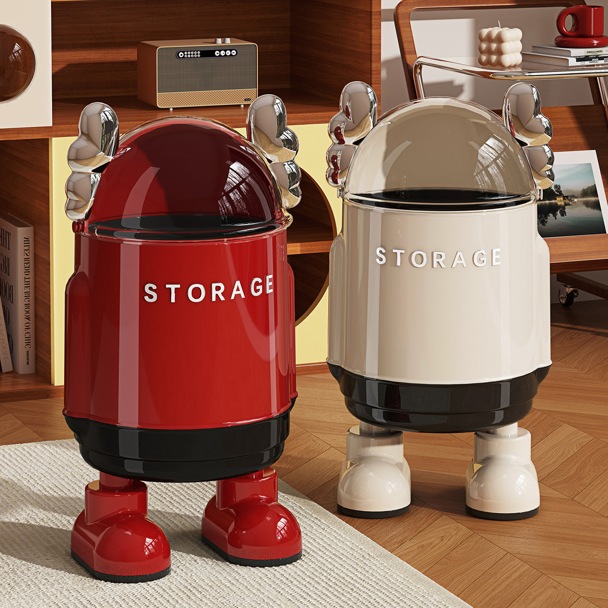Astronaut Trash Can with Lid, 12L+, Plastic, Round, Rocking Lid