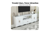 TV Stand with Storage Cabinets Entertainment Center Television Console Sturdy Glass Top with Open Shelves Suitable for Families Small Apartments Bedroom