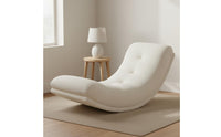 Cream Aesthetic Moon Rocking Chair Skin-Friendly Textile Crescent Shaped Lounger Ergonomic Design Modern Lazy Sofa Chair Wear Resistant for Living Room, Bedroom, Bay Window, Balcony