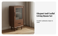 TV Stand and Coffee Table Set New Chinese Design Solid Wood Media Console Recessed Handles Walnut Color Living Room Set for Homeowners, Bedroom