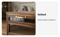Wooden Tea Cabinet Solid Wood Organizer Cart Glass Panel Multi-drawer Rolling Cabinet Aesthetic Construction Suitable for Collectors Living Room Home Office