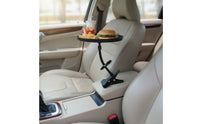 Car Tray with Support Arm Rotating Clamp-on Car Tray Stable for Road Trippers