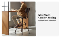 Vintage Swivel Stool with Backrest Industrial   Seat Stool Seating Furniture for Cafe, Kitchen Island