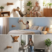 Wooden Cat Bed and Hammock Wall Mounted Cat Perch, Modern Furniture with Removable Textile Cover, Indoor Space for Climbing Lounging and Playing