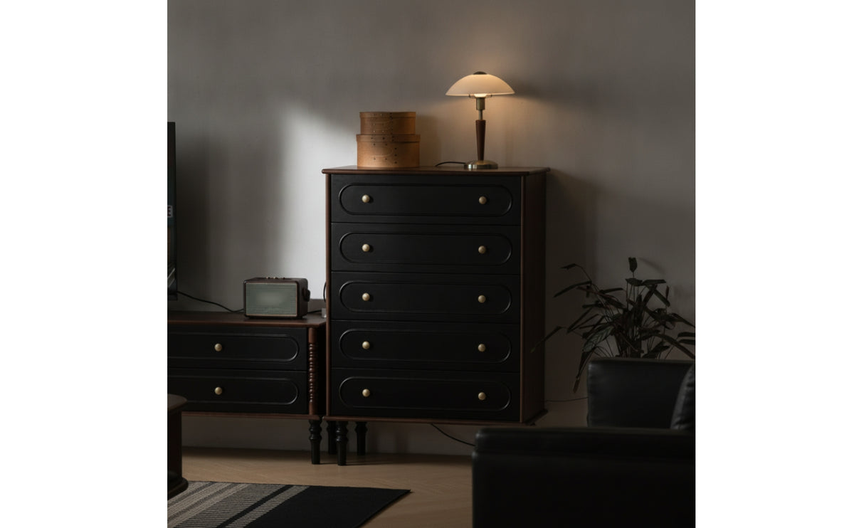 Solid Wood Five-Drawer Chest Sturdy 5-Drawer Dresser Space-Saving Storage Cabinet with Drawers Compact for Bedroom