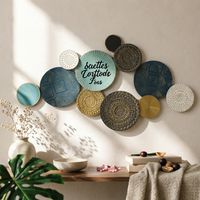 Metal Disc Wall Art Embossed Circular Metal Wall Sculpture Textured for Entryway