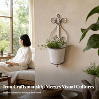 Rust-Brown Accents Heart Scrollwork Planter Iron Flower Pot Holder Decorative