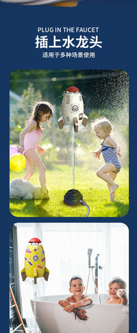 Space Rocket Water Sprinkler Toy for Kids with Rotating Spray