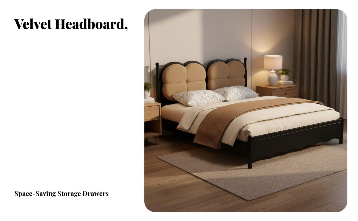 French Design Wooden Bed Sturdy Construction Solid Wood Foundation Bed No Box Spring Needed