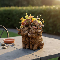 Hairy Bovine Resin Planter Decorative Desktop Piece for Shelf, Living Room