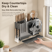 Kitchen Cabinet Organizer Pot Rack, Cookware Stand, Matte Grey Carbon Steel Drainage Kitchen Organizer, Countertop, Chopstick Holder