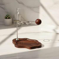 Toothbrush Holder with Wood Base | Minimalist, Modern, Metal Frame Toothbrush Stand, for washroom Countertop