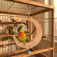 Parrot Swing and Parrot Perch with Large Moon Swing, Large Flower Mirror Cage Toy, Fir Wood Bird Swing and Wooden Perch for Small Pet Birds