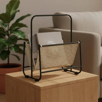 Magazine Rack Minimalist Design Woven Newspaper Stand Versatile Metal Frame Book Holder for Office, Living Room