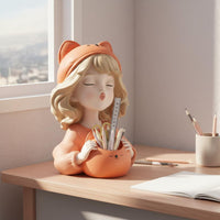Makeup Brush Holder Cute Girl Design Pen Cup Statue Gift Idea for Bedroom, Girls
