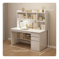 Writing Desk with Bookshelf Large Tabletop Student Workstation with Storage Spacious Desktop Computer Desk Hutch for Students, Bedroom
