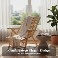 Foldable Bamboo Recliner sturdy Duty Folding Recliner with Footrest for Campers