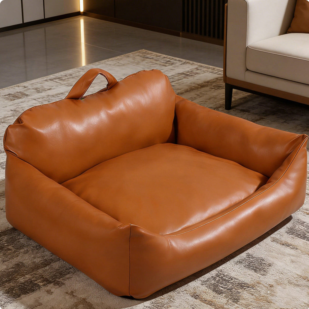 Faux Leather Dog Sofa Four-Season Use Small Pet Couch Non-Slip Bottom Cat Lounger Bed for Cats, Living Room