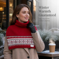 Vintage Fair Isle Jacquard Knitted Poncho Scarf for Women, Winter Warm High-Neck Shawl Wrap