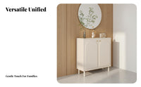Fluted Glass Partition Cabinet Large Capacity Storage Multi-Functional Beverage and Footwear Storage Unit Easy to Clean Cream Design Entryway