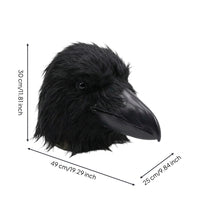 Black Crow Head Mask  Realistic  Crow Face Covering Adult Sized for Cosplayers, Halloween, Theater
