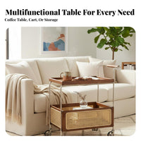 Foldable 2-Tier Rolling Cart Multi-Functional Wheeled Side Table Movable with casters Serving Trolley for Office Workers, Living Room, Bedroom, Kitchen