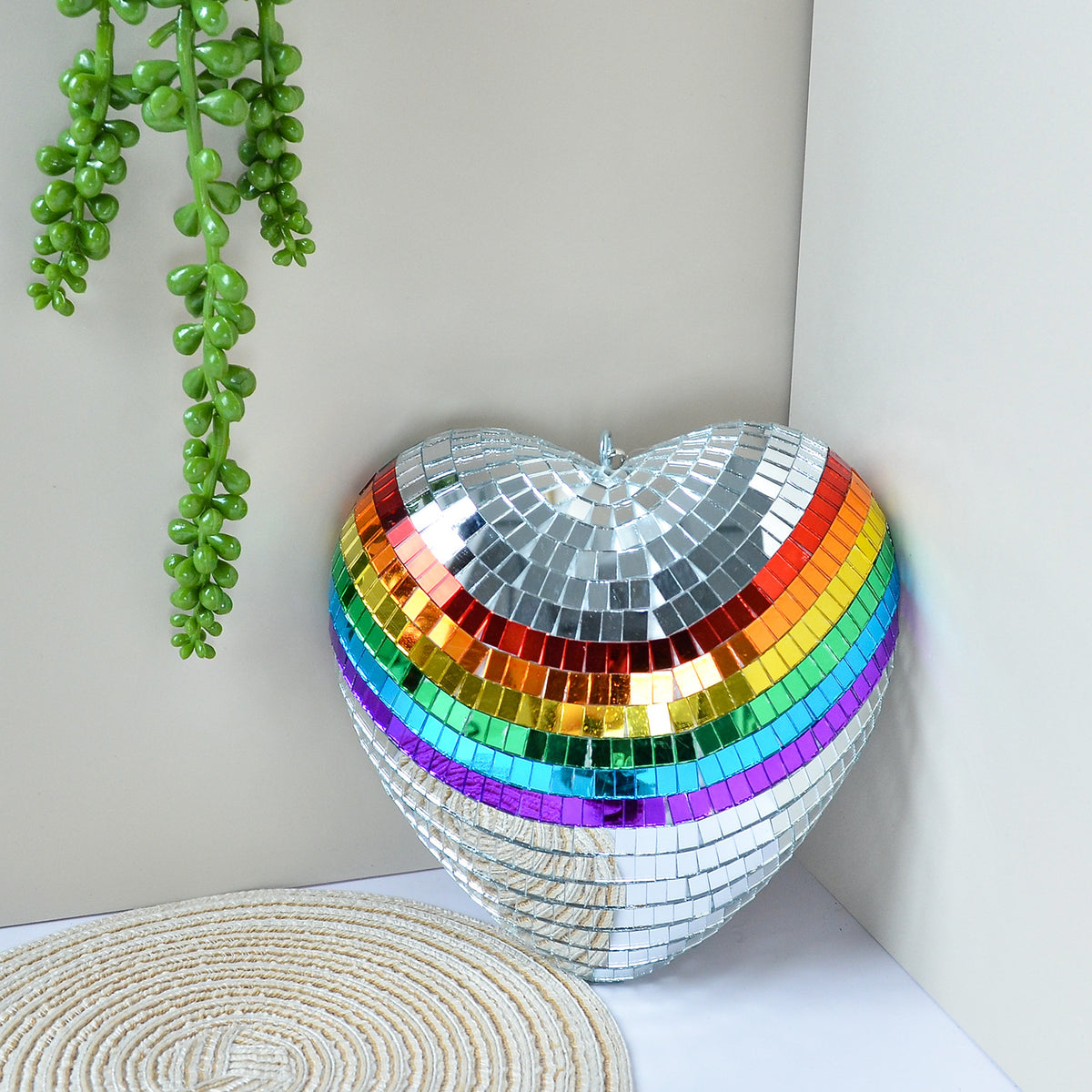 Multicolor Hanging Mirror Glass Heart Disco Ball Decoration