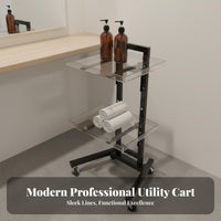 Foldable Salon Trolley Acrylic Trays Portable Cosmetic Trolley Hairdressing Tool Cart Space-Saving 2-Tier Rolling Cart
