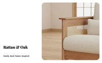 Japanese Japanese-inspired design Rattan-accentuationed Furniture Set Woven detailing Rattan Panel Wooden Couch Modern Minimalist Design Sofa sturdy Wood Frame for Apartment Dwellers, property owners, Interior Designers, Living Room, Sunroom, Office