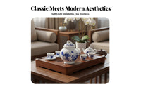 Airtight Seal Chinese Floral Tea Jar Decorative Blue and White Porcelain Jar Housewarming Gift Chinese Design Tea Container for Home Decorators, Collectors, Homeowners, Shelf Display, Tabletop, Kitchen, Living Room