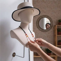 Wall-Mounted Mannequin Bust Linen-Like Cover Hat Hairpiece Display Stand Space