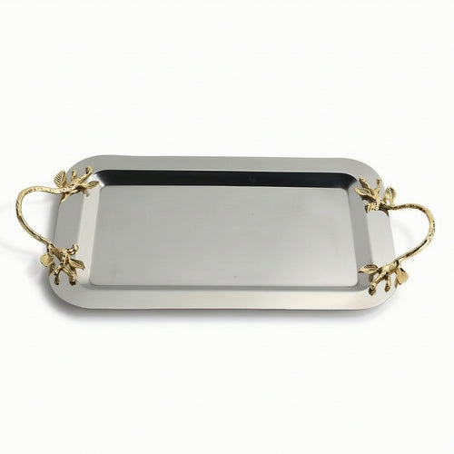 Serving Tray with Handles Gold Tone Rectangular Serving Tray Decorative for Hosts, Dining Room, Parties