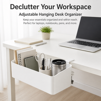 Adjustable Desk Organiser, Desktop Organiser for Pens Pencils Notebooks, Multipurpose Office Storage, 1-Layer Clamp-On Design